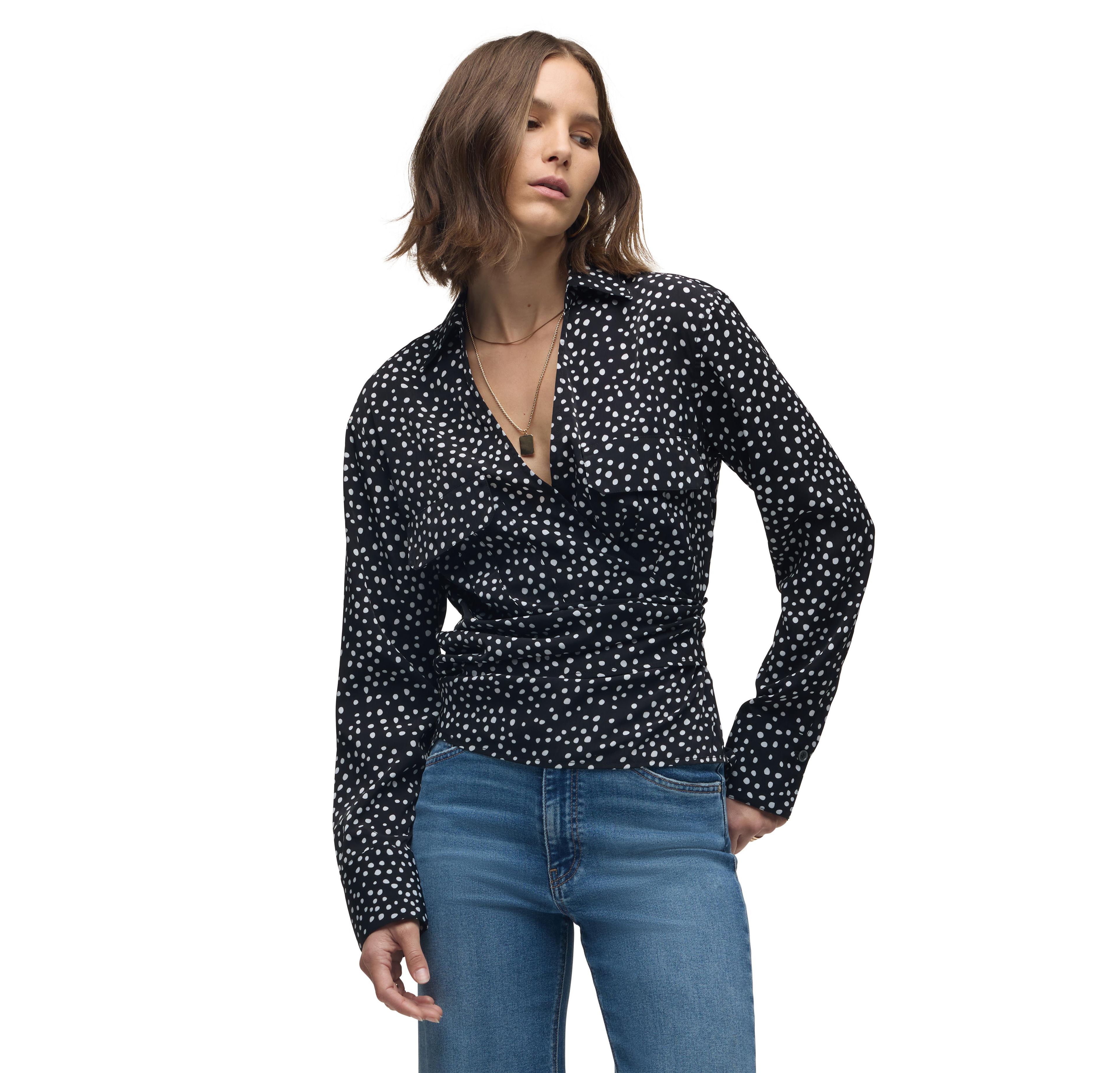 Hudson Jeans Women's V-Neck Polka-Dot Wrap Top