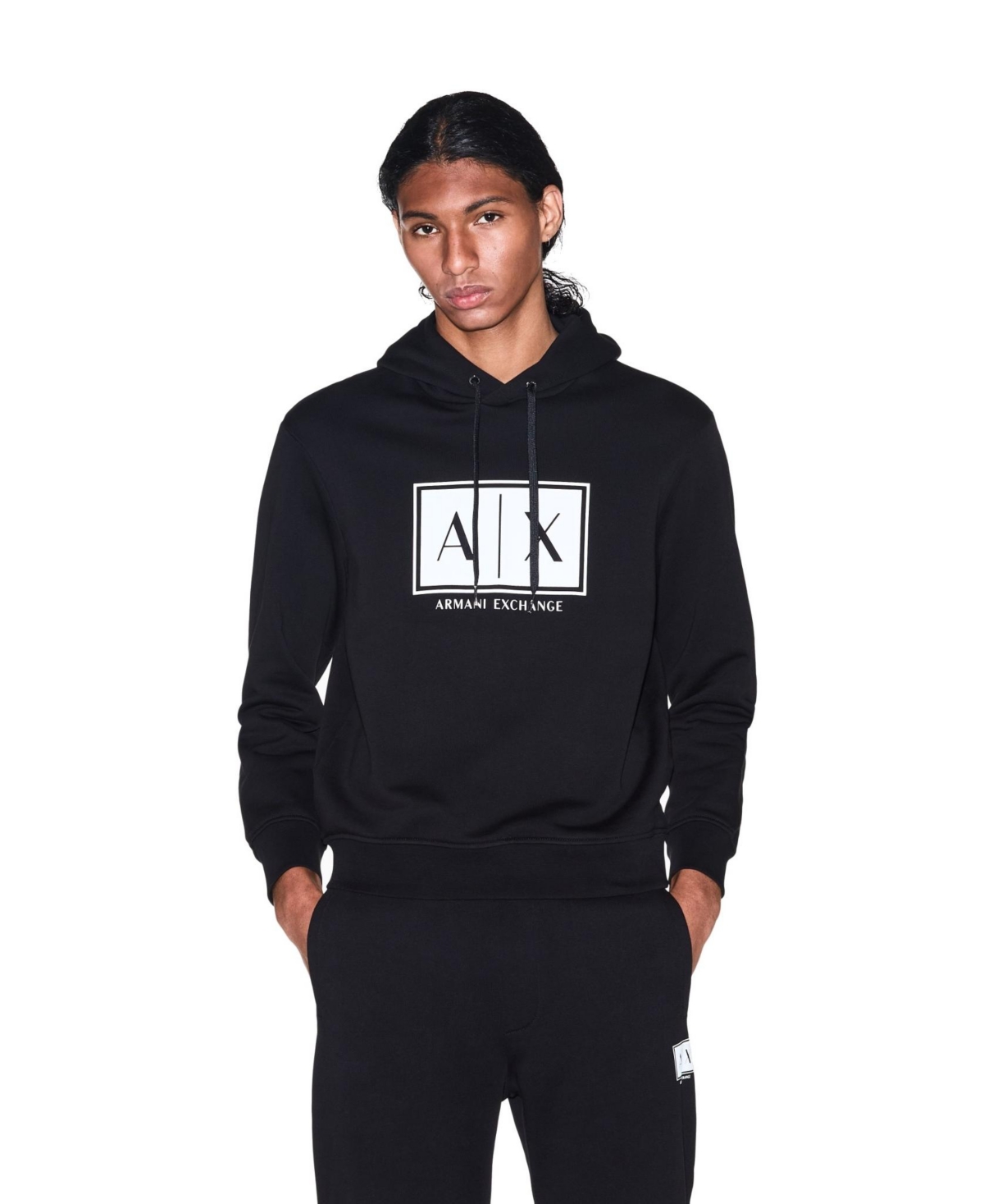 A|X Armani Exchange Men's Black And Gold Box Hoodie Sweatshirt - Black