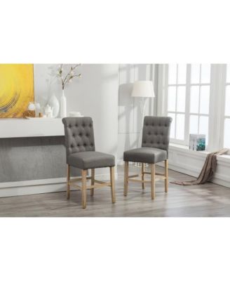 Siena Counter Height Button Tufted Back Solid Wood Stools, Set of 2