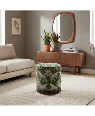 Jacquard Fabric Ottoman with Leopard-Patterned Upholstered Stool