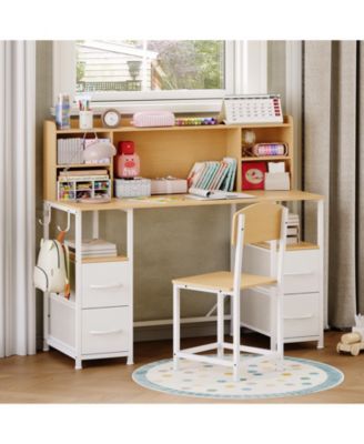 47.2-Inch Kids Desk and Chair Set with Hutch, Drawers, Hooks, and Multi-Layer Storage for Ages 6-12