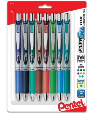 EnerGel RTX Retractable Liquid Gel Pen, 0.7mm Metal Tip, Medium Line, Assorted Ink Mix 2, 8-Pk