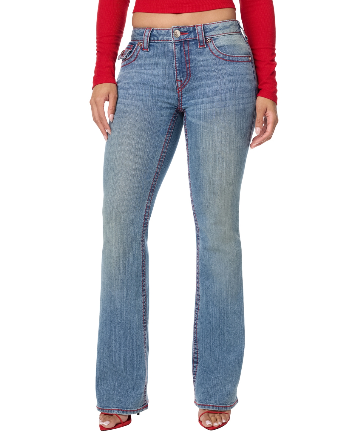 True Religion Women's Becca Mid-Rise Bootcut Flap-Pocket Jeans