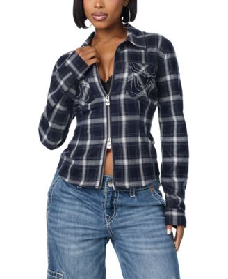 Women's Plaid Flannel Long-Sleeve Blouse