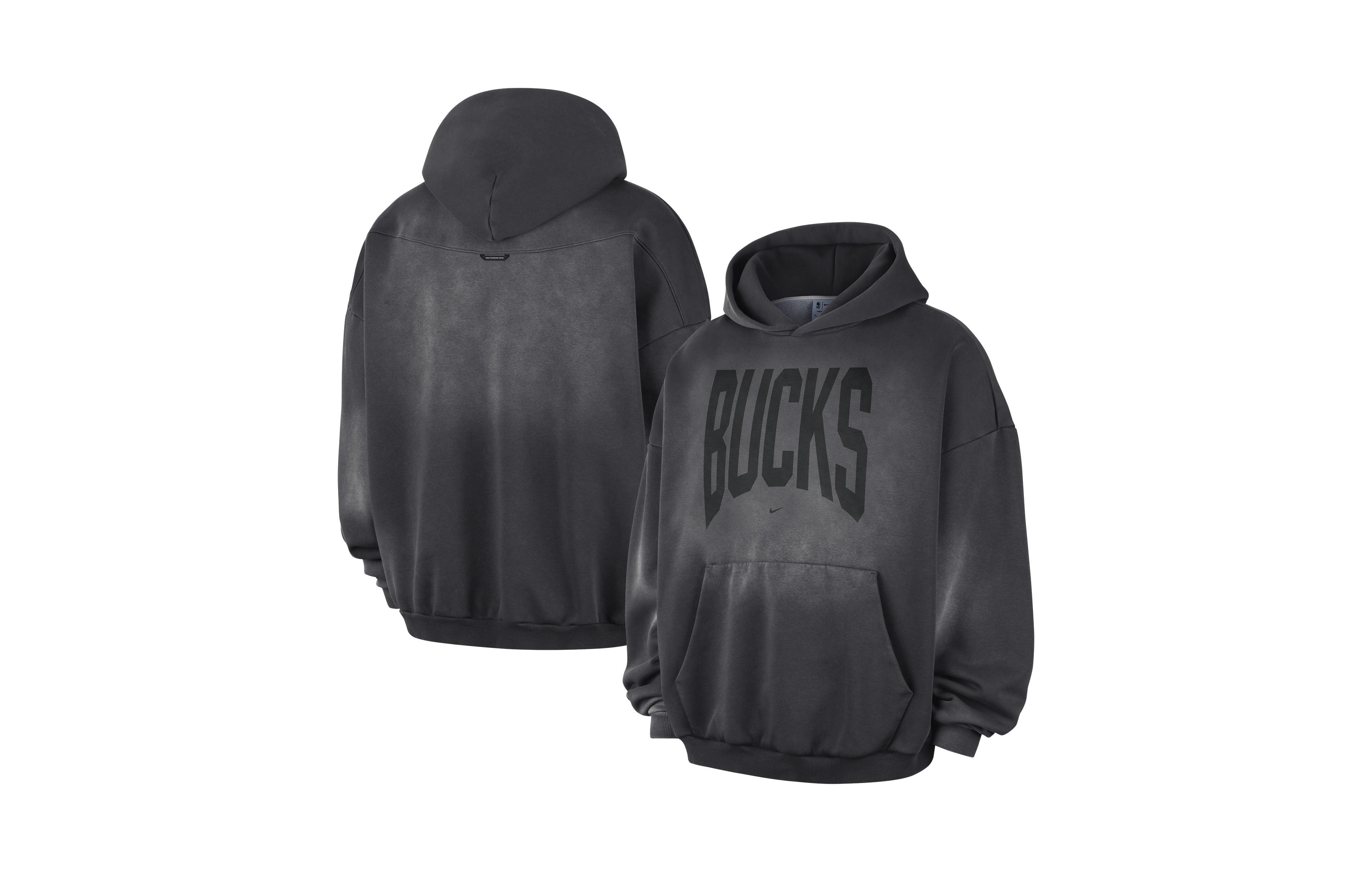 Nike Men's Charcoal Milwaukee Bucks 2026 Standard Issue Travel Washed Fleece Pullover Hoodie