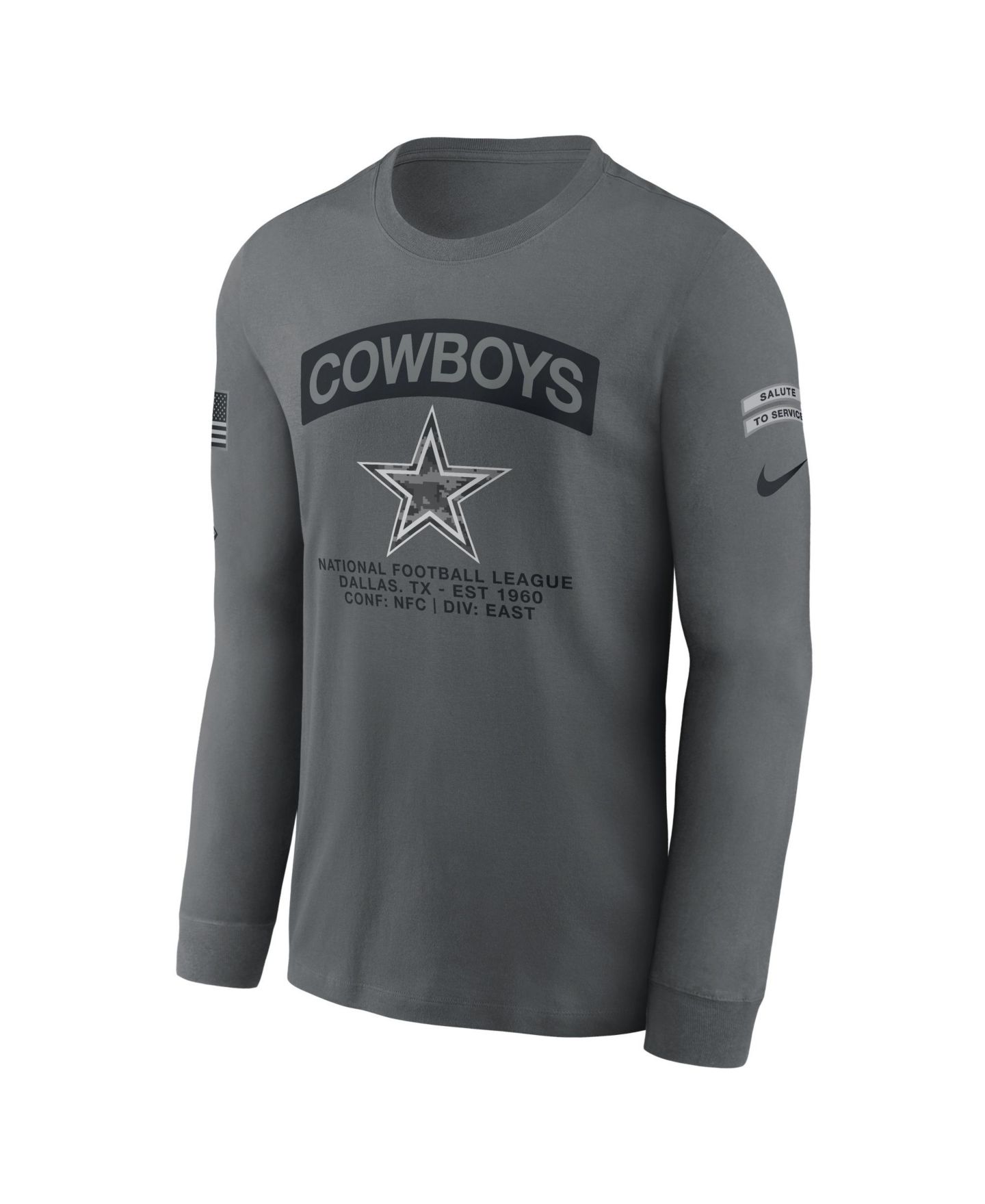 Мужская футболка Nike Gray Dallas Cowboys 2026 Salute to Service Long Sleeve — фото 3