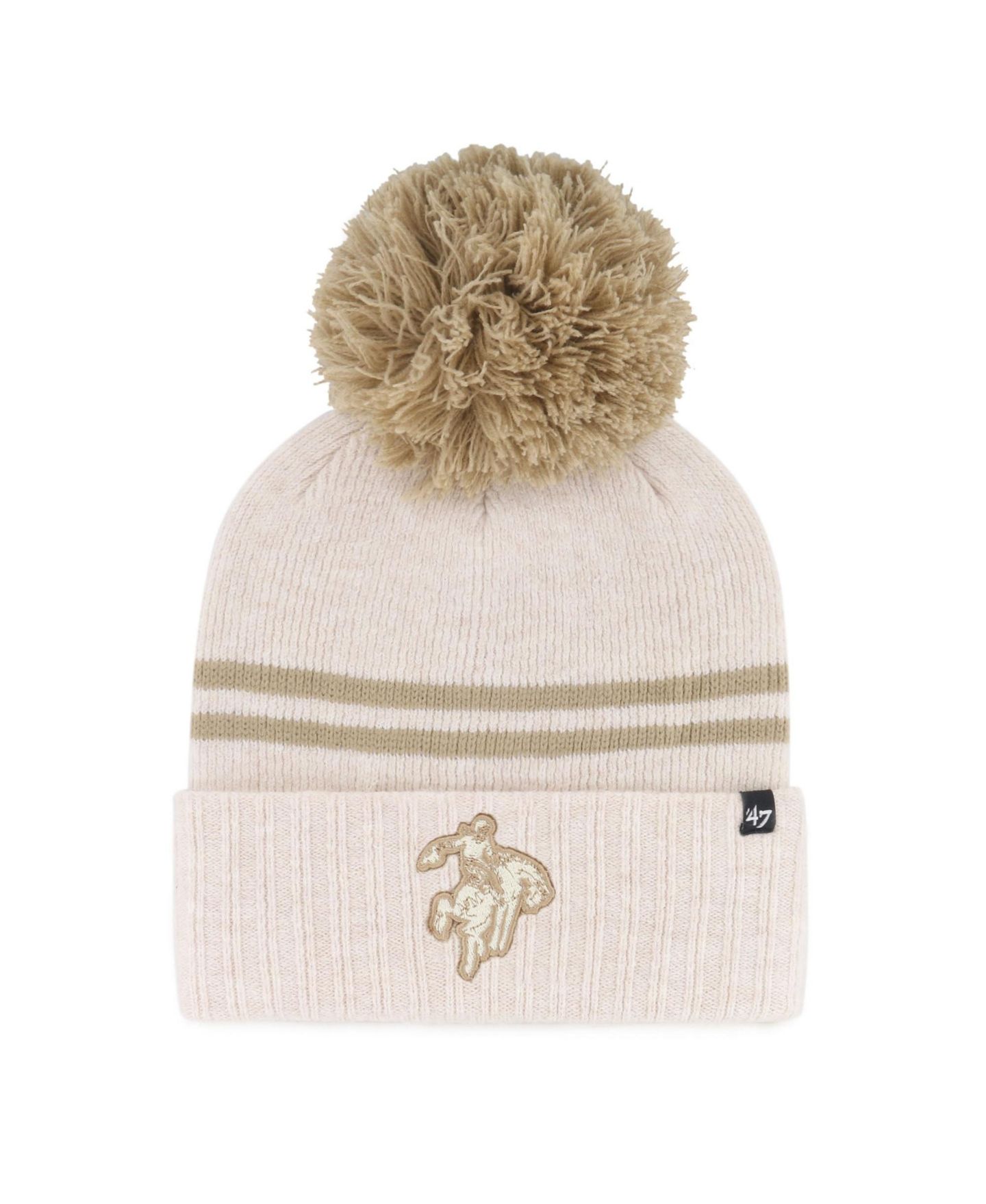 Женский головной убор '47 Brand Natural Oklahoma State Cowboys Core Inline Latte Cuffed Knit with Pom Hat — фото 1