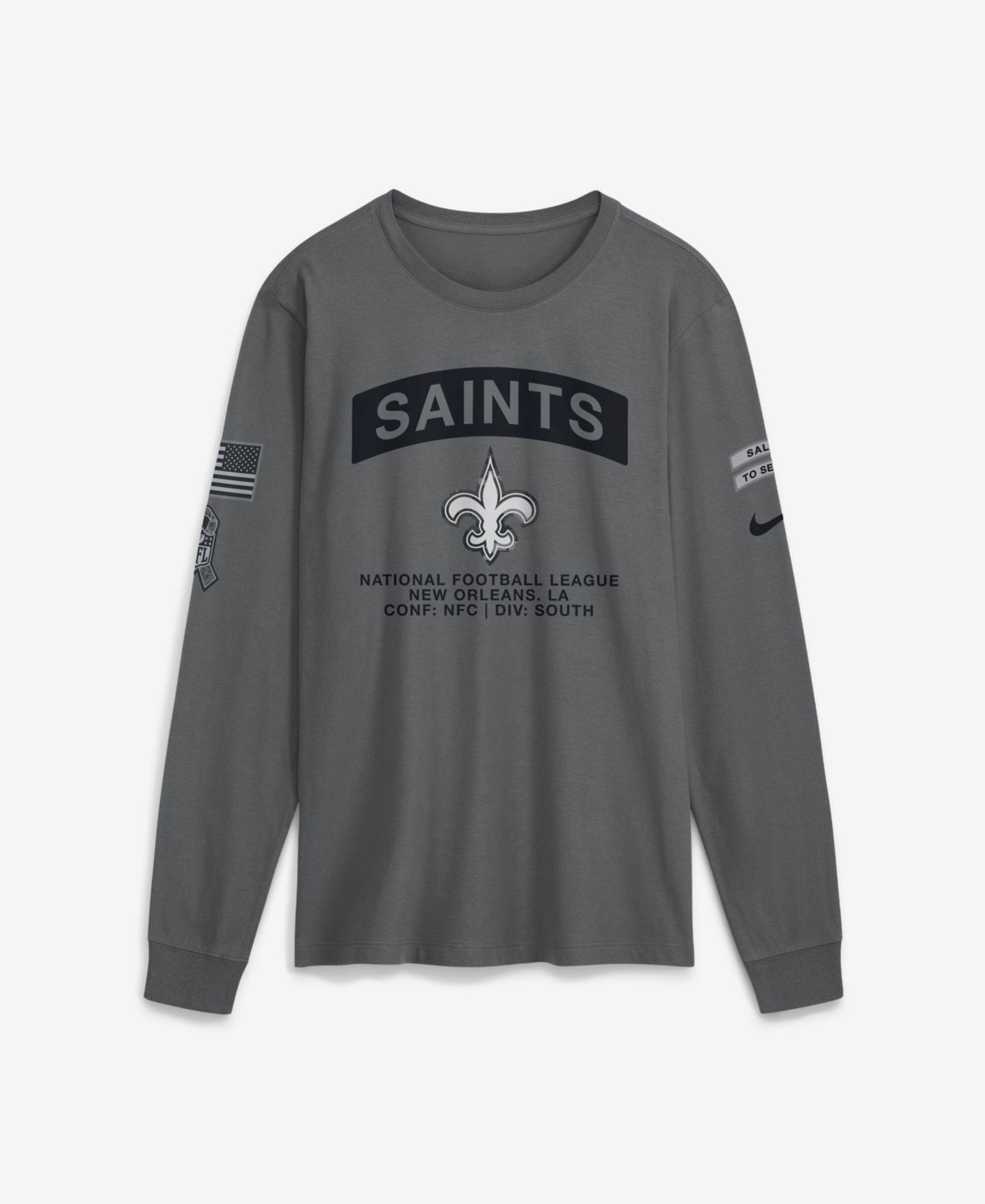 Мужская футболка Nike Gray New Orleans Saints 2026 Salute to Service Long Sleeve — фото 1