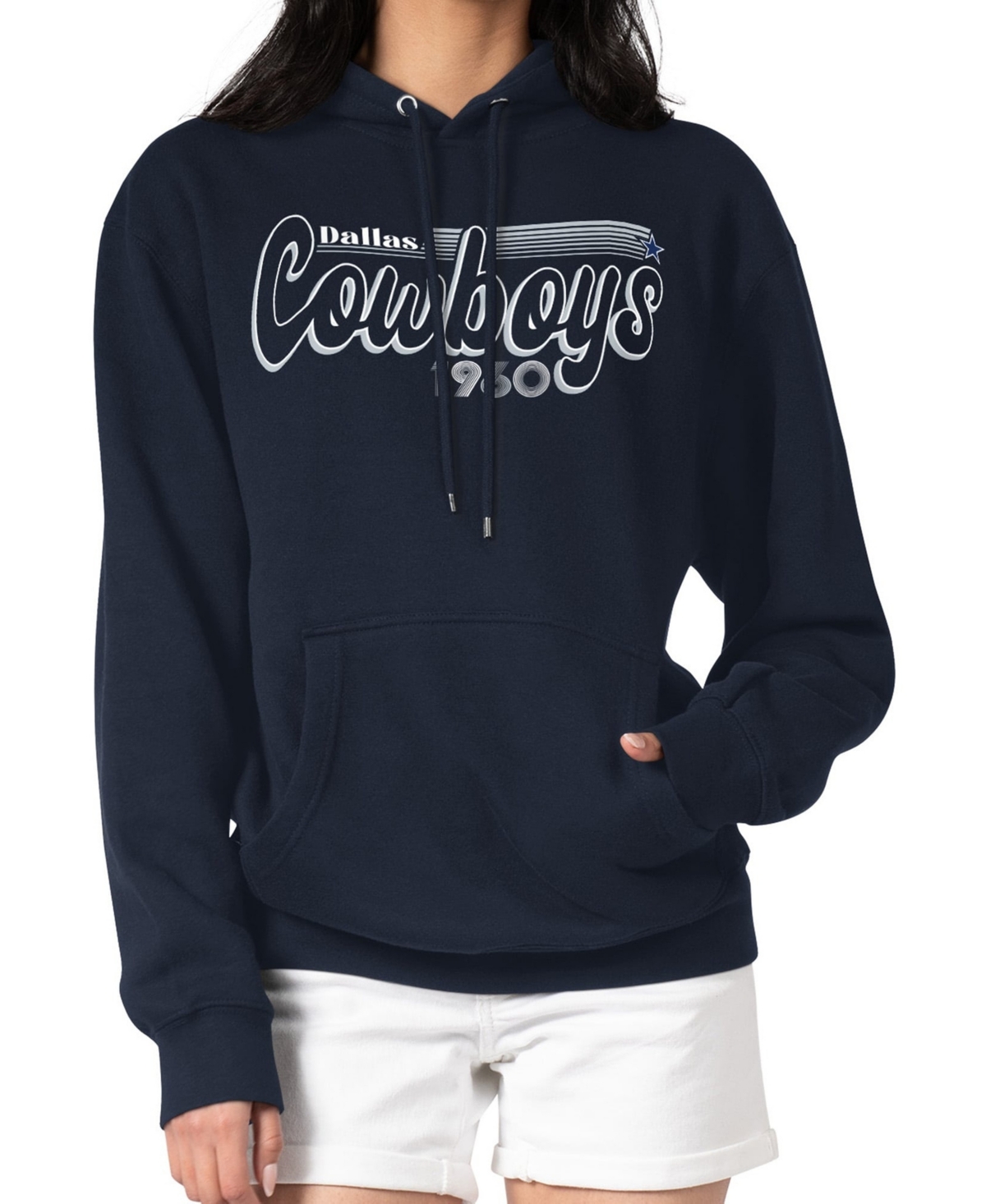 Starter Women's Navy Dallas Cowboys Groovy Script Pullover Hoodie