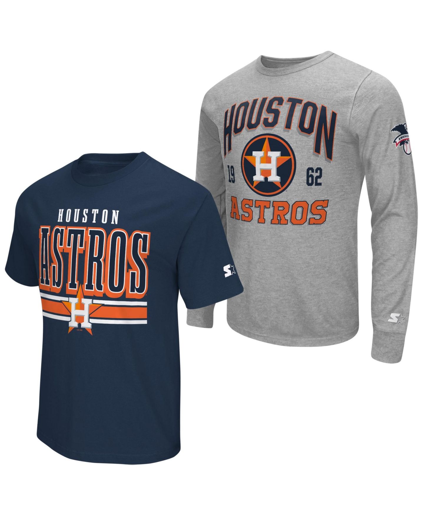 Мужские футболки Starter Heather Gray/Navy Houston Astros Long Sleeve Short Sleeve, 2-Pack Set — фото 1