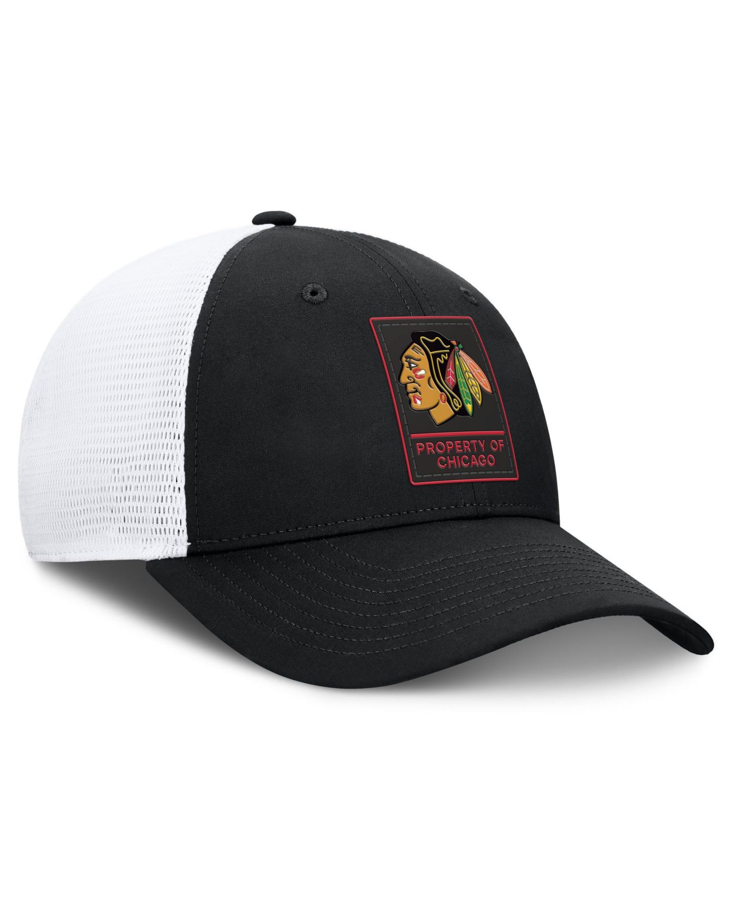 Мужская кепка Fanatics Black/White Chicago Blackhawks Authentic Pro Train Meshback Adjustable Hat — фото 3