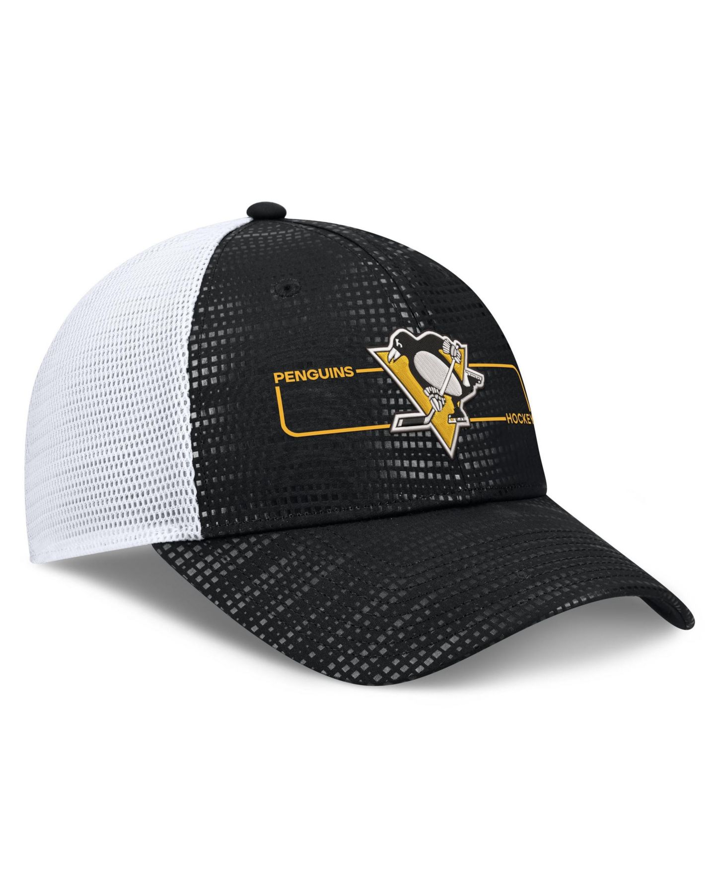 Мужская кепка Fanatics Black Pittsburgh Penguins Authentic Pro Rink Boxed Logo Trucker Hat — фото 3