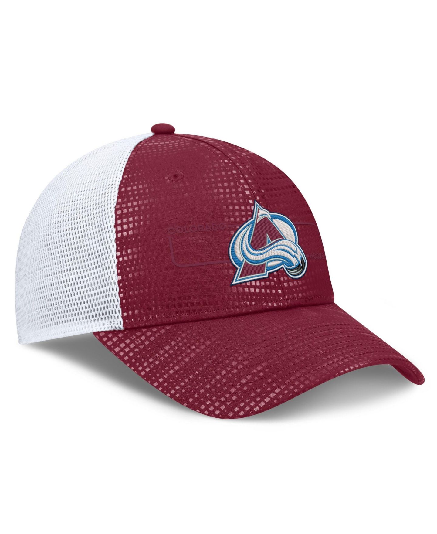 Мужская кепка Fanatics Burgundy Colorado Avalanche Authentic Pro Rink Boxed Logo Trucker Hat — фото 3
