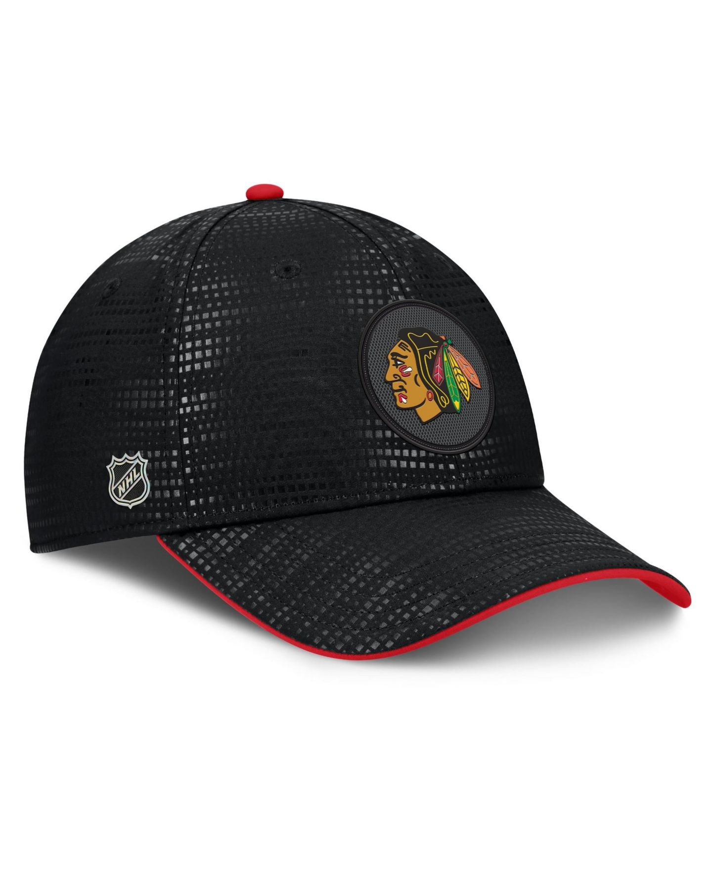 Мужской головной убор Fanatics Black Chicago Blackhawks Authentic Pro Rink Debossed Stretch Fit Hat — фото 3