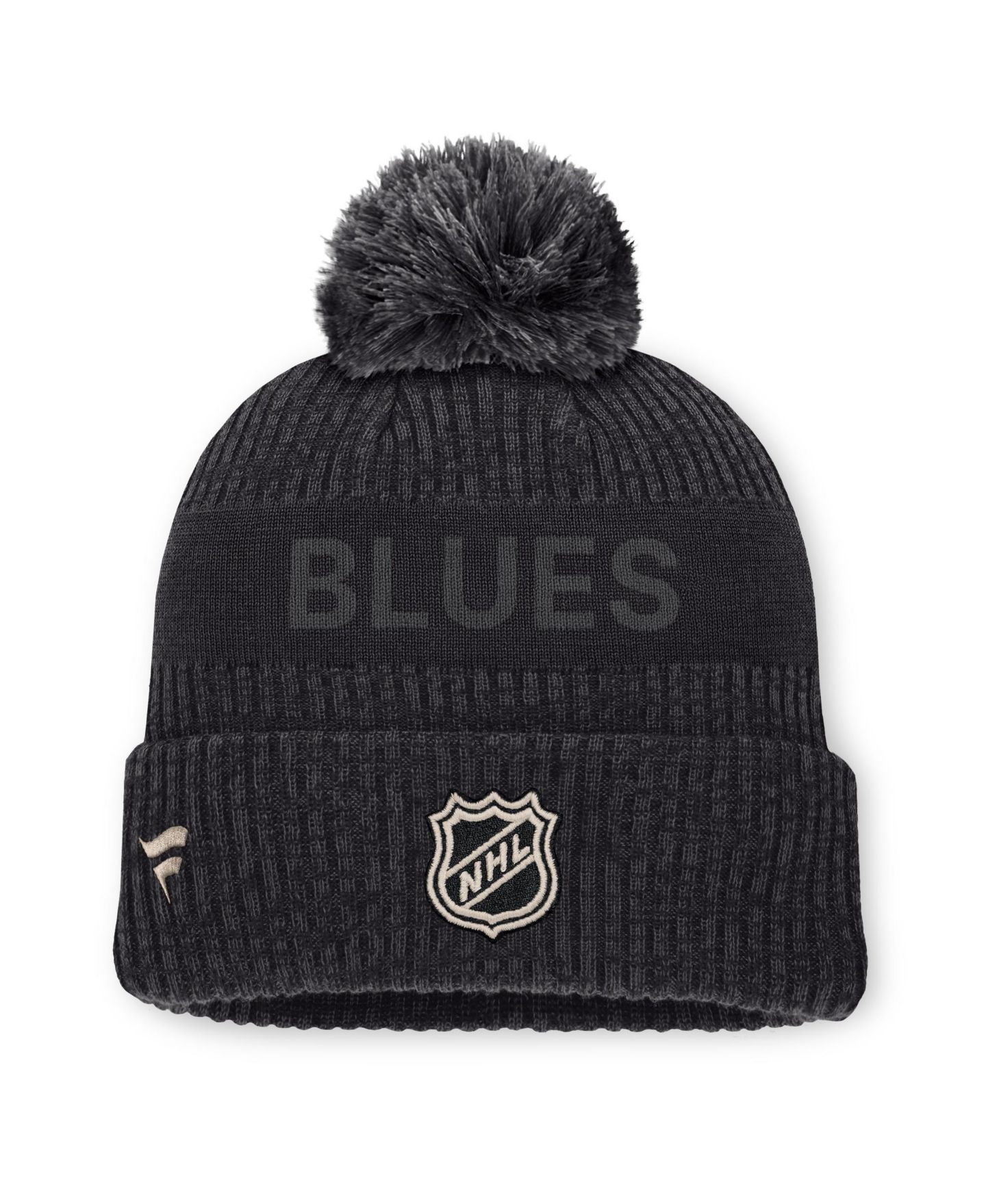 Мужской головной убор Fanatics Charcoal St. Louis Blues Road Phantom Cuffed Knit with Pom Hat — фото 2