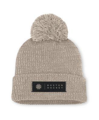 Women's Light Beige Boston Bruins Authentic Pro Road Cuffed Knit with Pom Hat