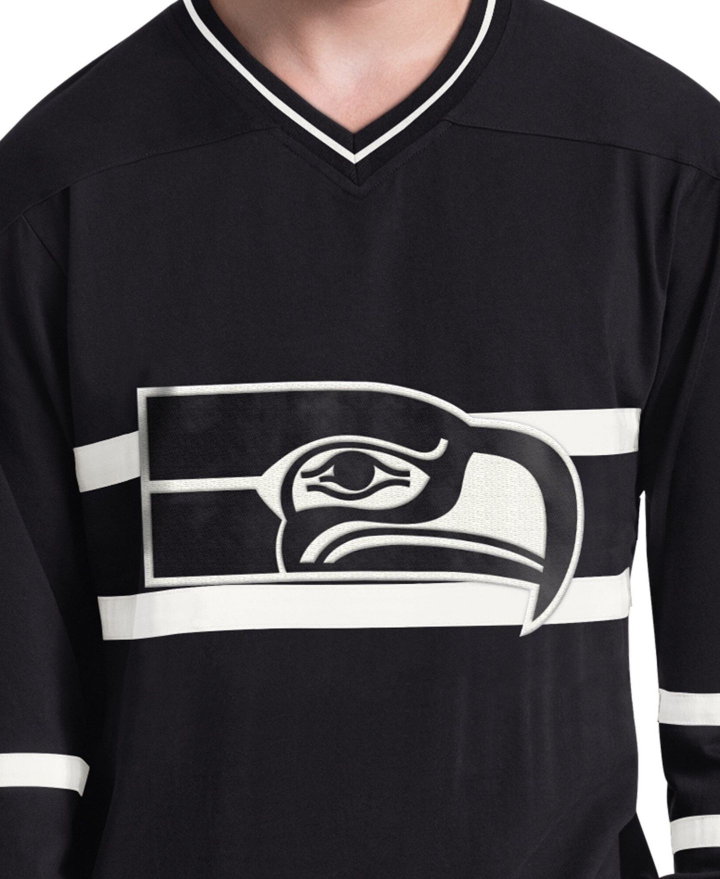 Мужская футболка Starter Black Seattle Seahawks Line Up Retro Logo Long Sleeve V-Neck — фото 3