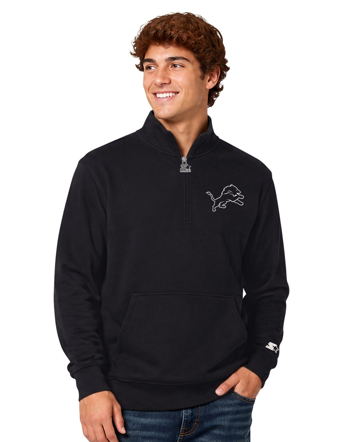 Starter Men's Black Detroit Lions Thursday Night Gridiron Batwing Quarter-Zip Sweatshirt