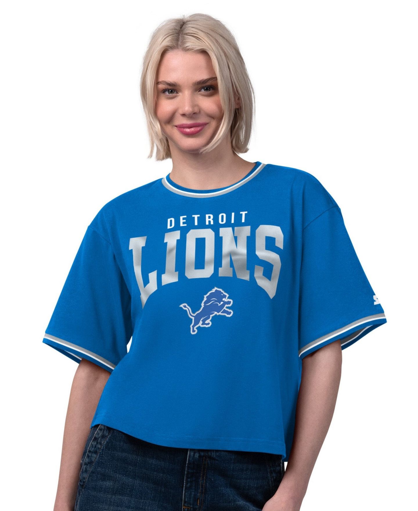Женская футболка Starter Blue Detroit Lions Ace Cropped — фото 1