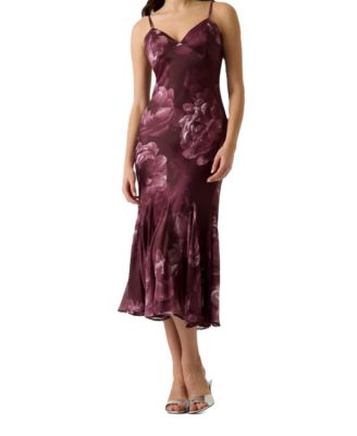 Women's Brynn Floral-Print Satin Midi Dress