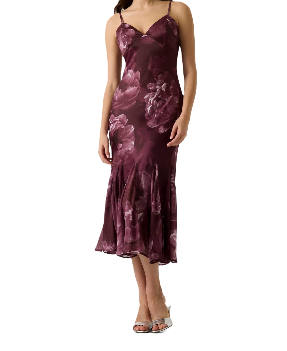 Guess Women's Brynn Floral-Print Satin Midi Dress - Peony Muse Printregal Plum