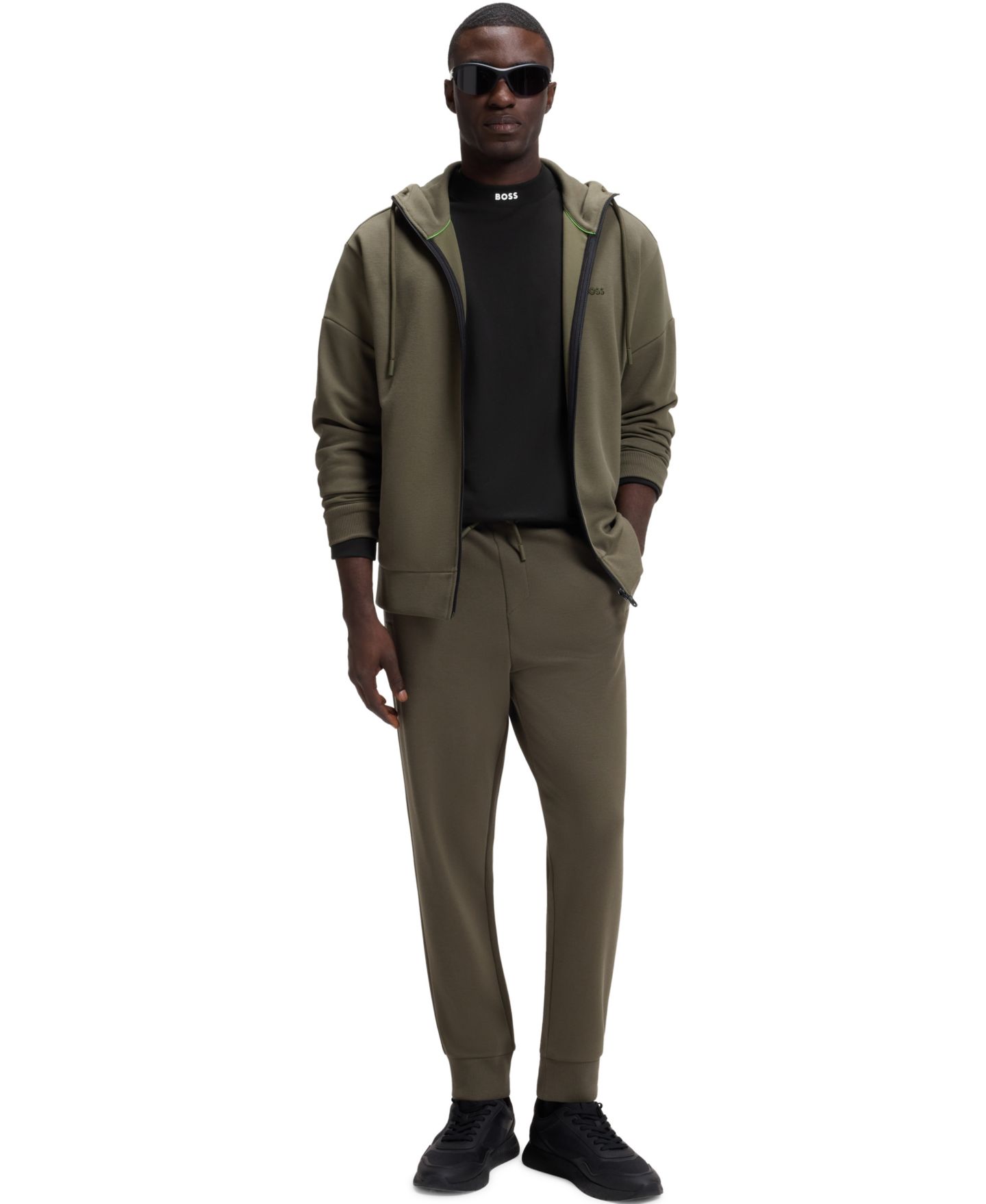 Мужская футболка Hugo Boss Stretch-Cotton Relaxed-Fit Logo, цвет: Чёрный — фото 4