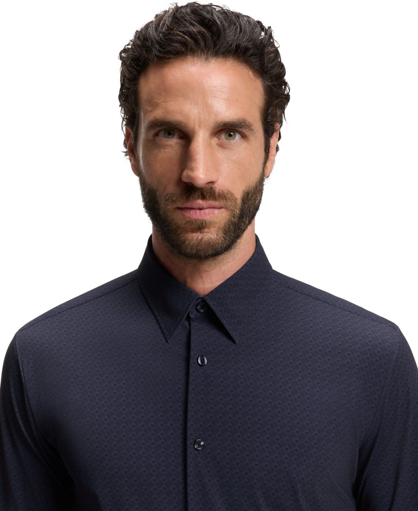 Мужская рубашка Hugo Boss Performance-Stretch Jersey Slim-Fit Dress Shirt, цвет: Тёмный синий — фото 5