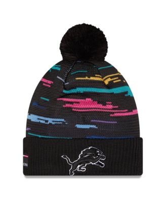 Men's Black Detroit Lions 2026 NFL Crucial Catch Cuffed Knit with Pom Hat