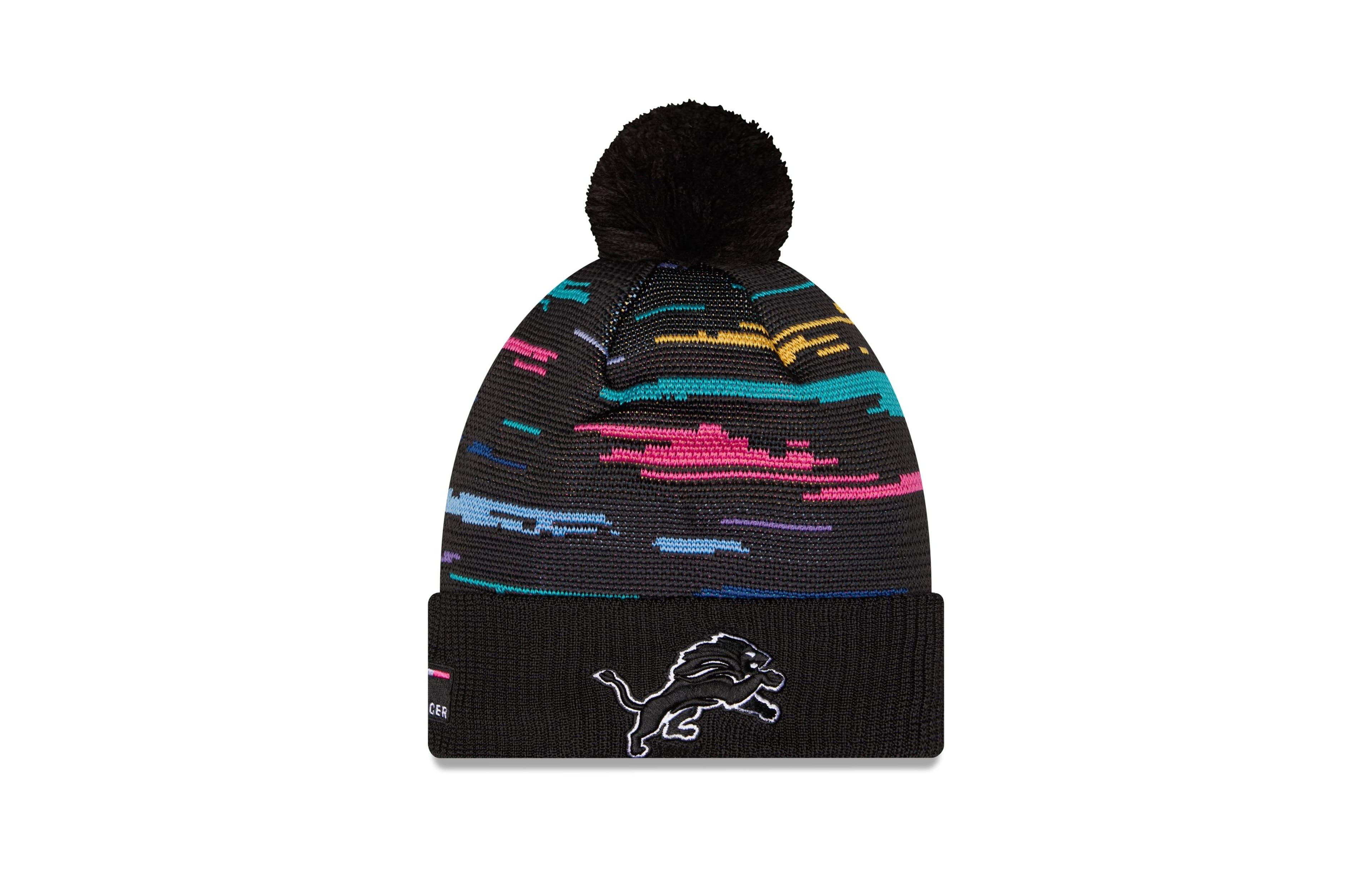 New Era Men's Black Detroit Lions 2026 Nfl Crucial Catch Cuffed Knit with Pom Hat