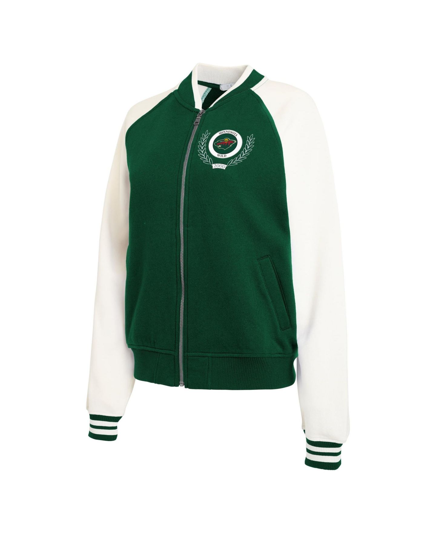 Женская куртка WEAR by Erin Andrews Green/White Minnesota Wild Fleece Varsity Full-Zip — фото 3