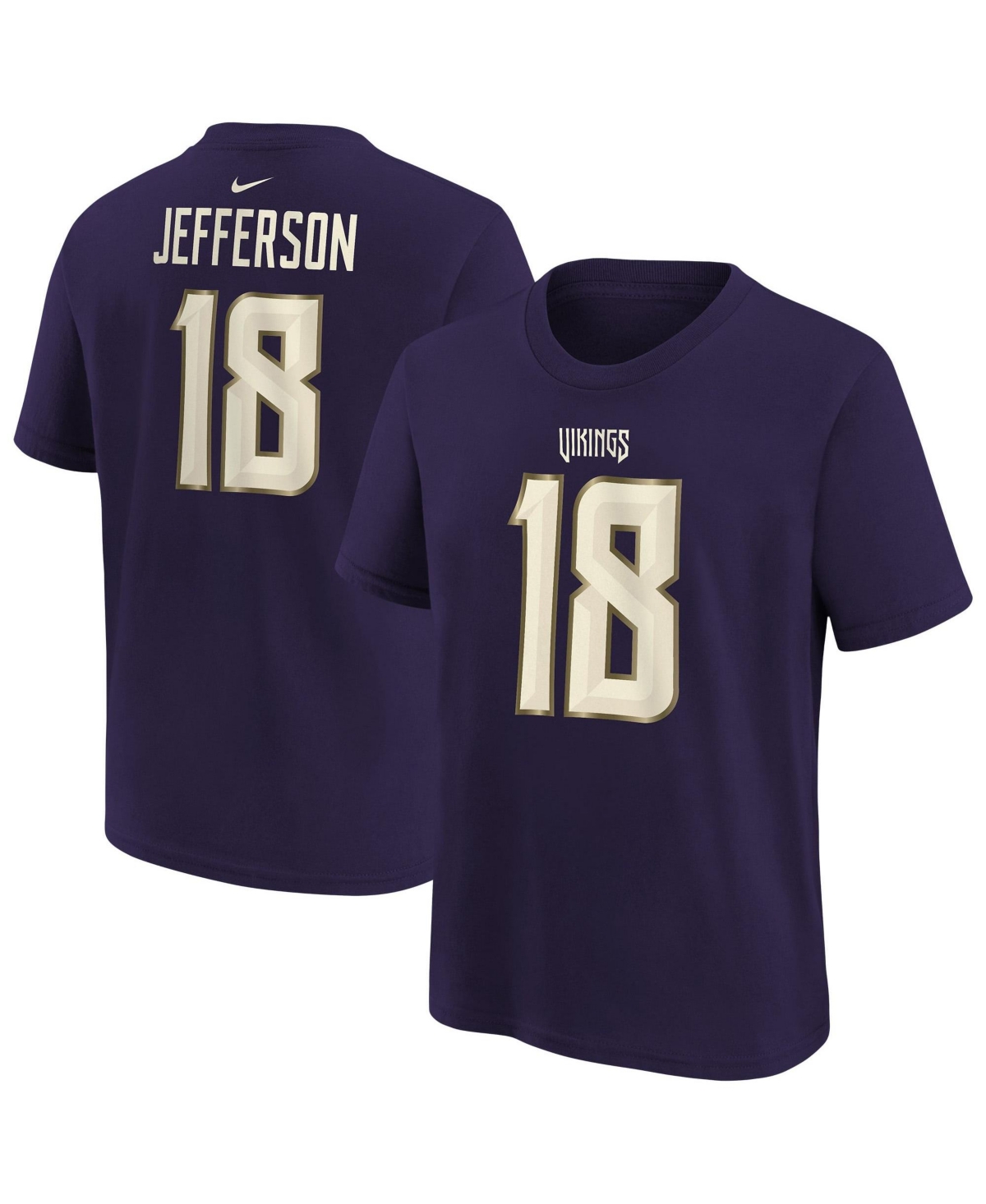 Nike Big Boys' and Girls' Justin Jefferson Purple Minnesota Vikings 2026 Rivalries Collection Name & Number T-Shirt