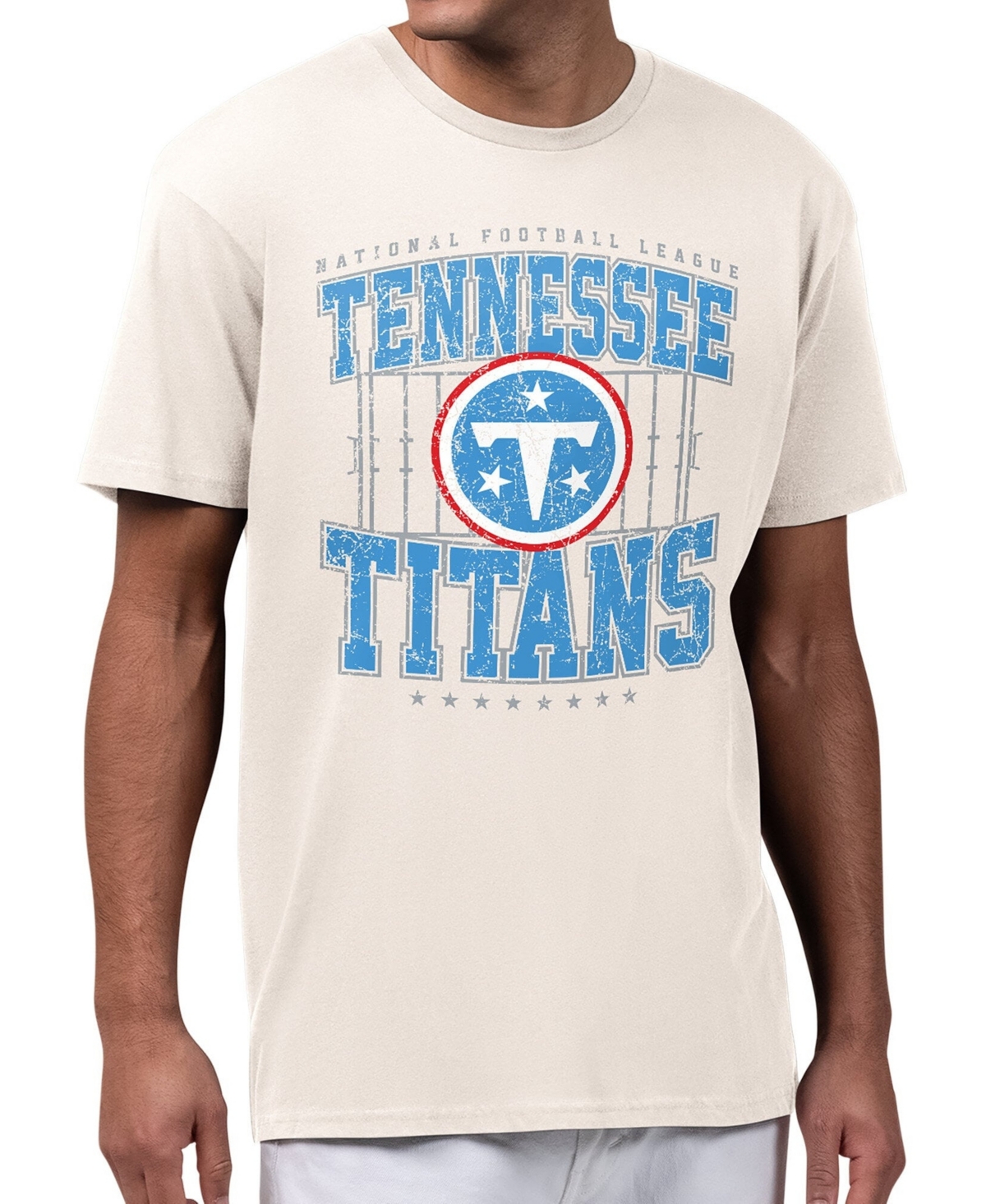 Starter Men's Cream Tennessee Titans Distressed Field T-Shirt - Cream