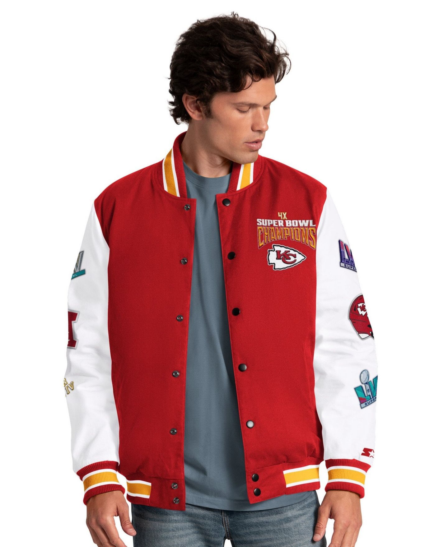 Мужская куртка Starter Red Kansas City Chiefs Playoffs Varsity Full-Snap — фото 1