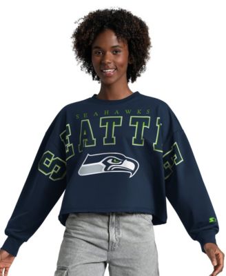 Women's College Navy Seattle Seahawks Bleachers Cropped Sweatshirt