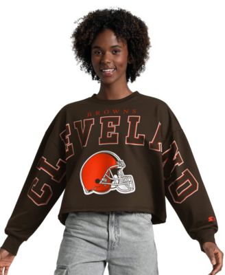 Women's Brown Cleveland Browns Bleachers Cropped Sweatshirt
