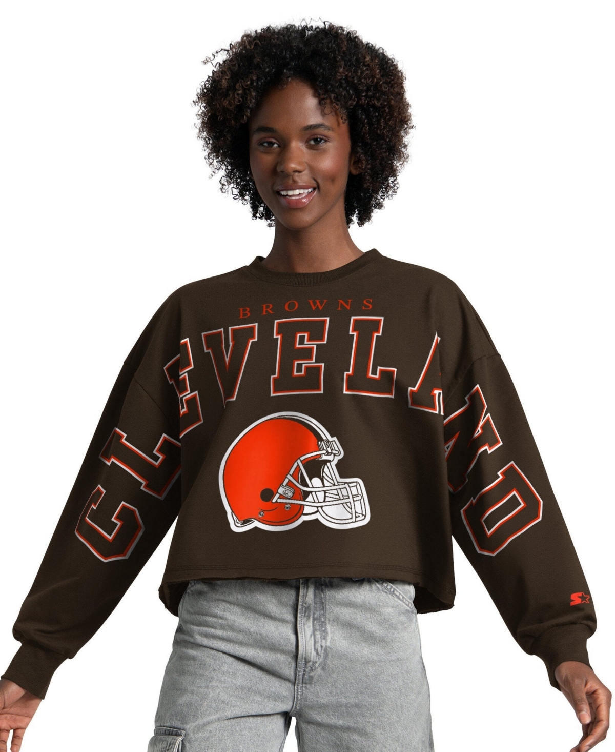 Starter Women's Brown Cleveland Browns Bleachers Cropped Sweatshirt