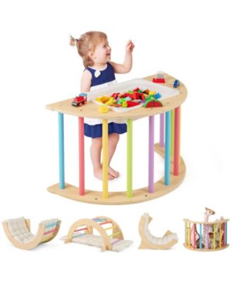 31.5" Wood 6-in-1 Climbing Arch with Cushion, 110 lbs, Ages 1-8