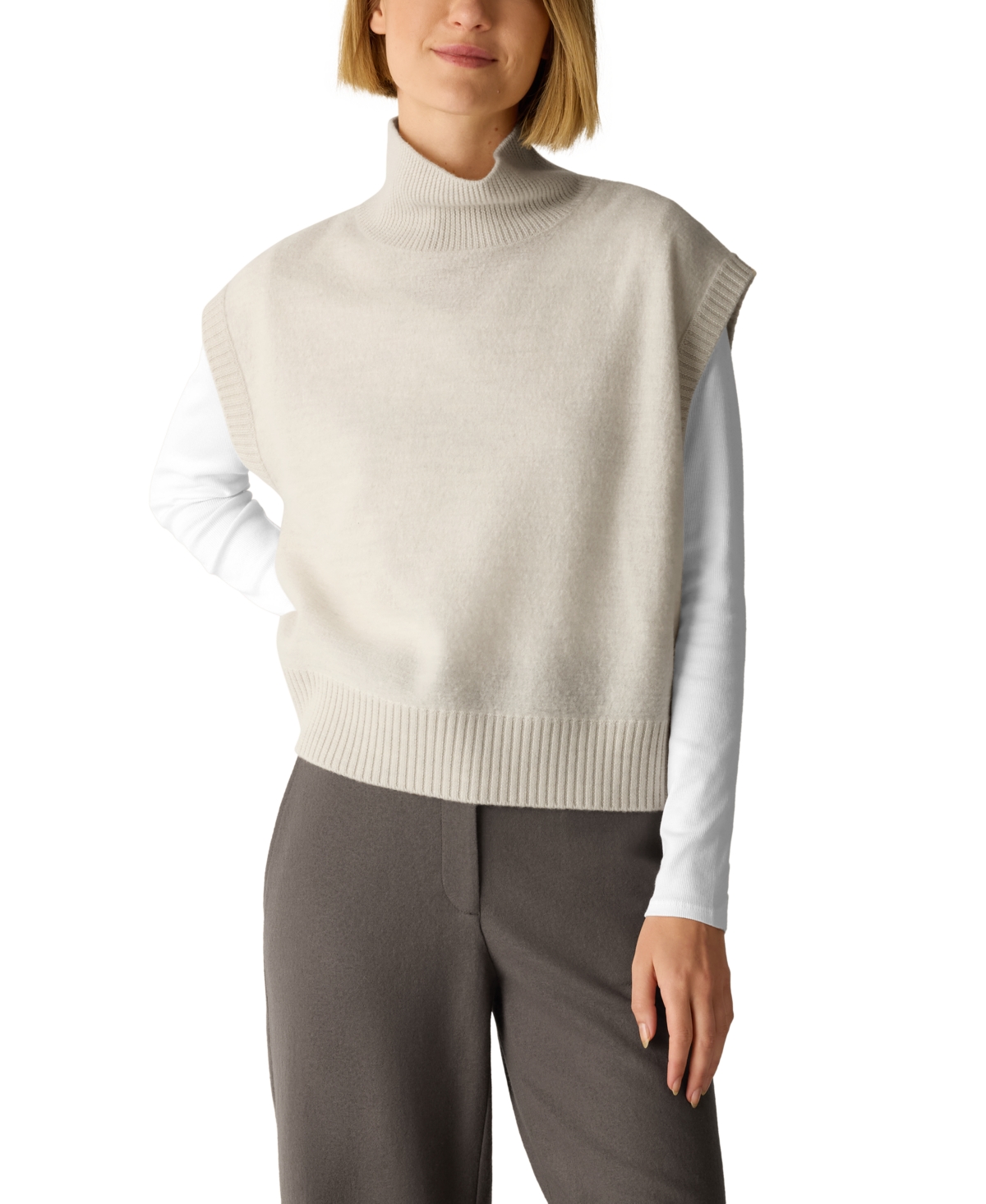 Eileen Fisher Women's Sleeveless Turtleneck Lightweight Wool Sweater