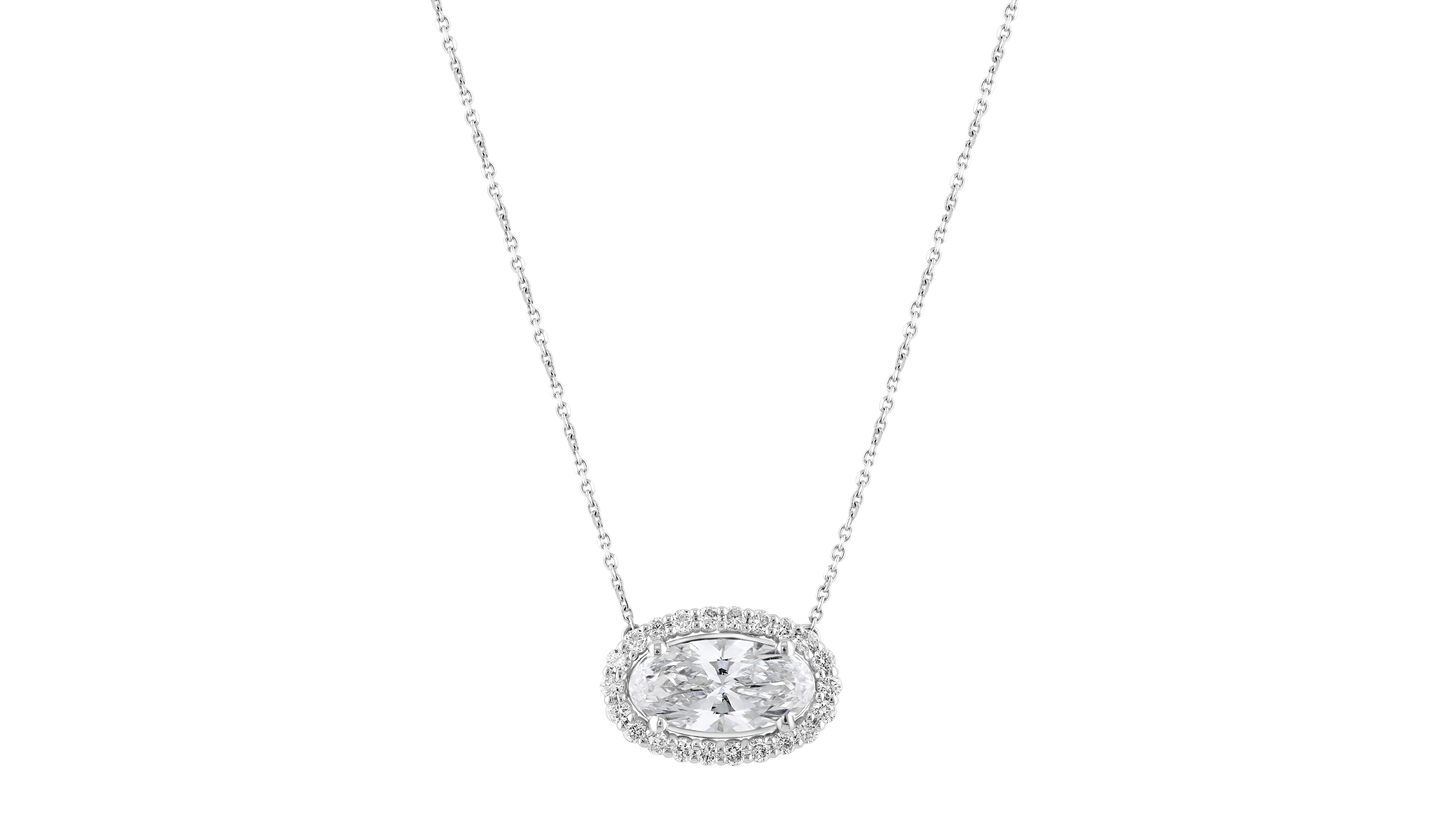 Effy Lab Grown Diamond Oval Halo Pendant (2-3/8 ct. t.w.) in 14K White Gold
