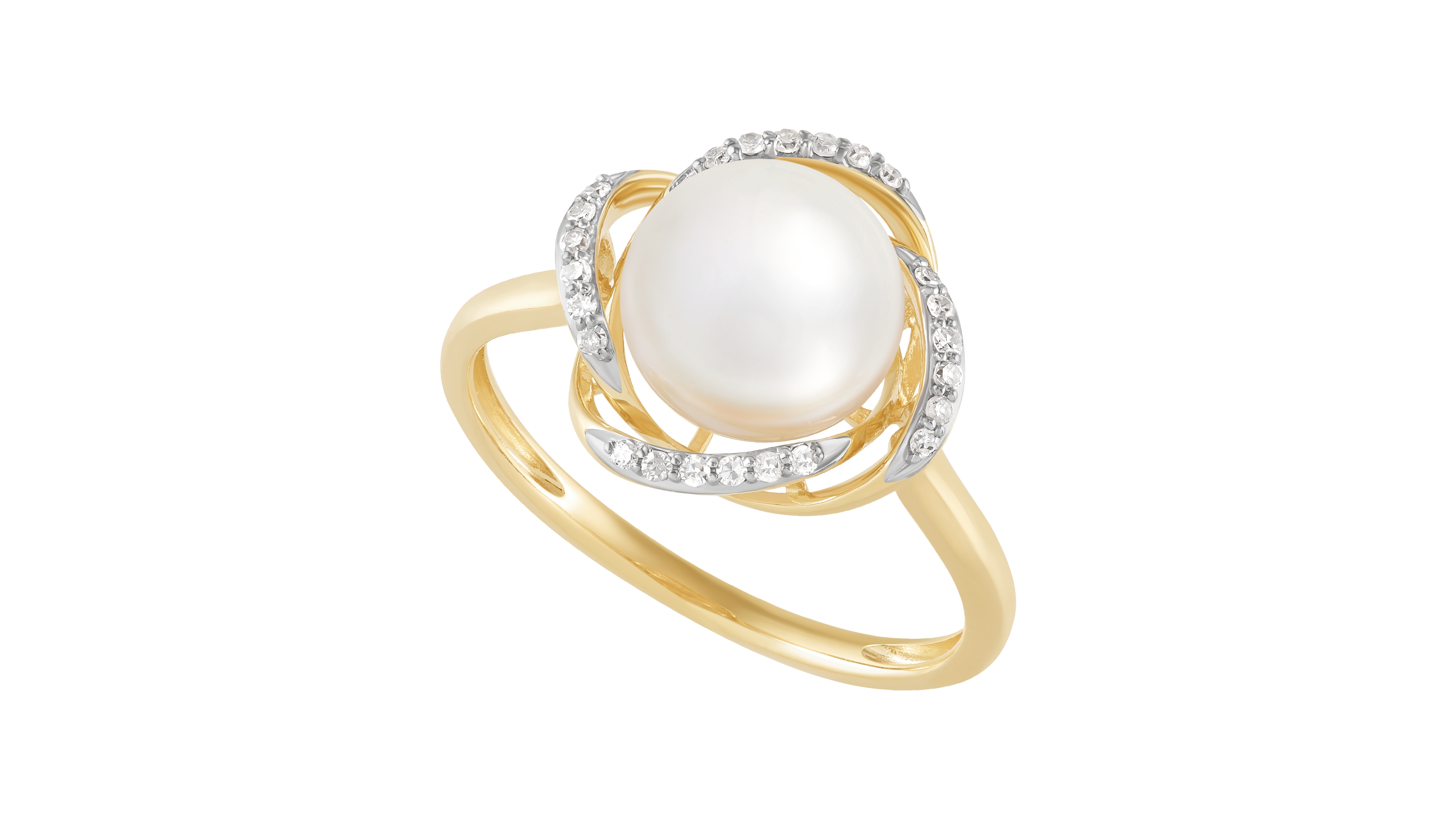 Honora Cultured Freshwater Pearl 8.5-9mm and Diamond Love Knot Ring (1/10 ct. t.w.) in 10k Yellow Gold