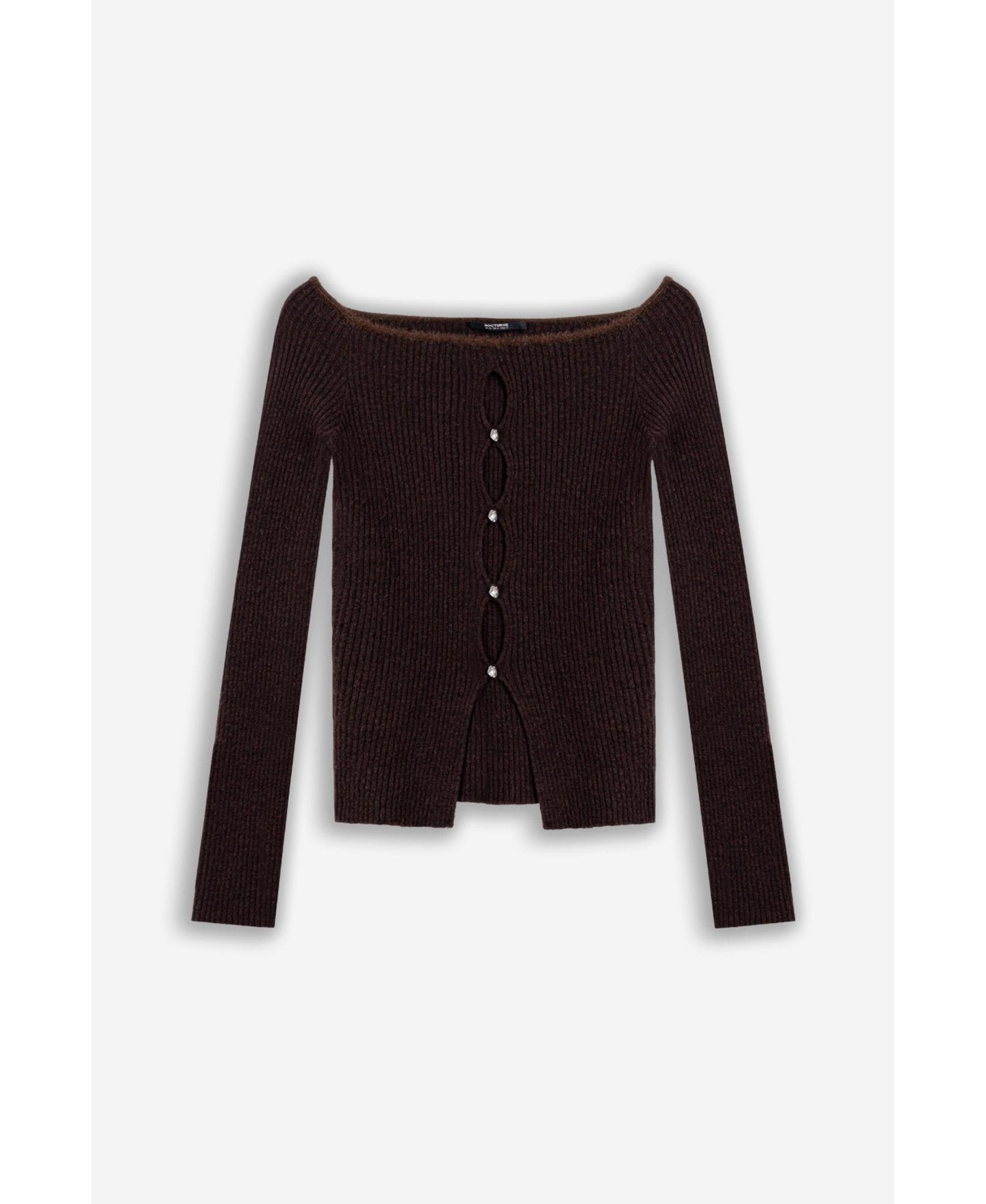 Женский кардиган NOCTURNE Off-Shoulder Ribbed Knit Long-Sleeve, цвет: Коричневый — фото 6
