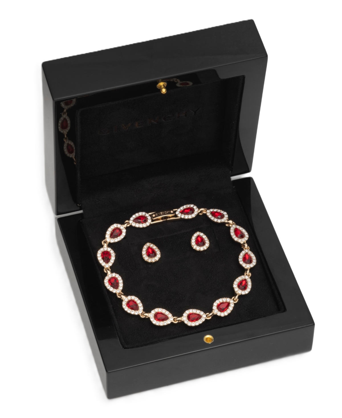 Givenchy Gold-Tone Crystal Siam Pear Stone Stud Earring and Bracelet Set - Gold/Bright Red