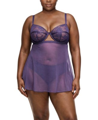 Plus Size Nadia Lace and Mesh Underwire Open-Back Babydoll