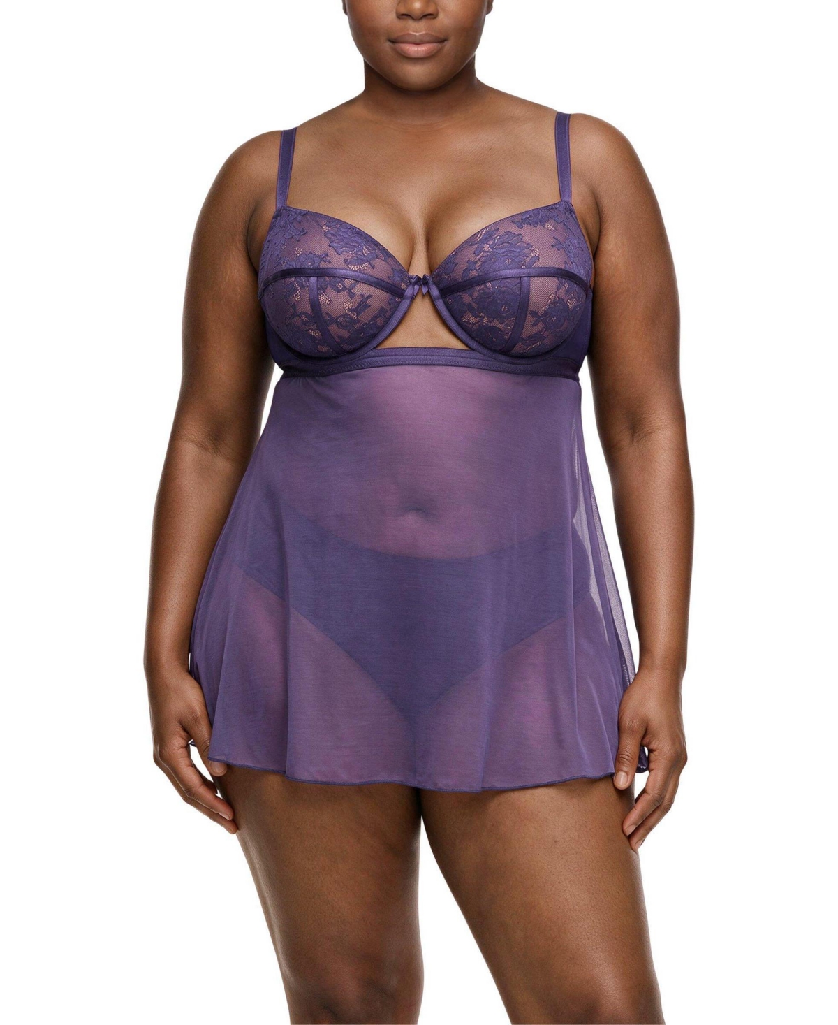 Torrid Plus Size Nadia Lace and Mesh Underwire Open-Back Babydoll - Mulberry purple