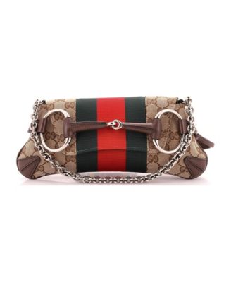 Small Horsebit NM Web Chain Clutch GG Canvas