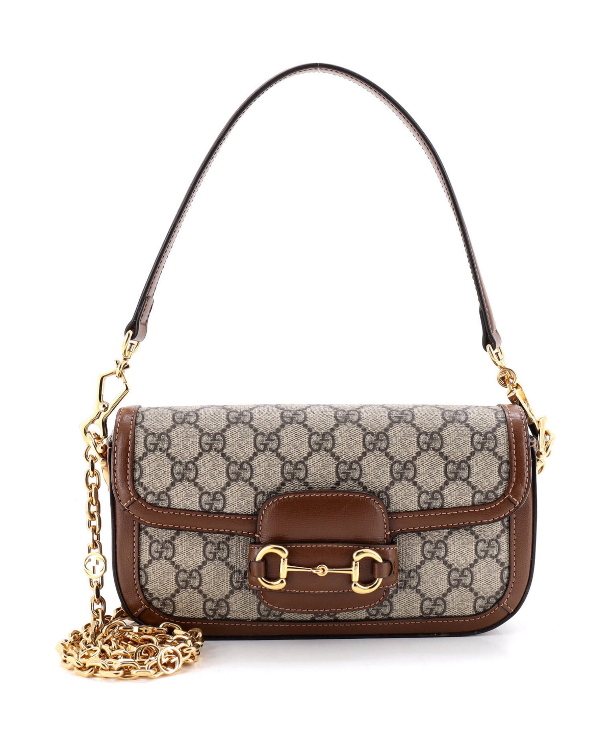 Pre-Owned Gucci East West Horsebit 1955 Shoulder Bag Gg Coated Canvas with Leather - Brown