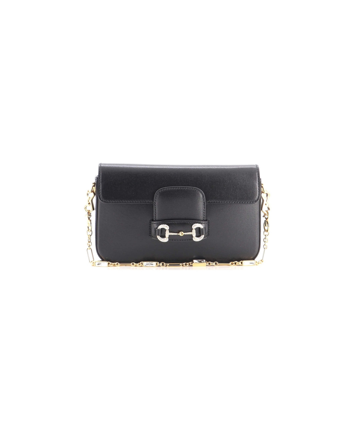 Pre-Owned Gucci Mini Horsebit 1955 Shoulder Bag Leather with Crystal Detail - Black