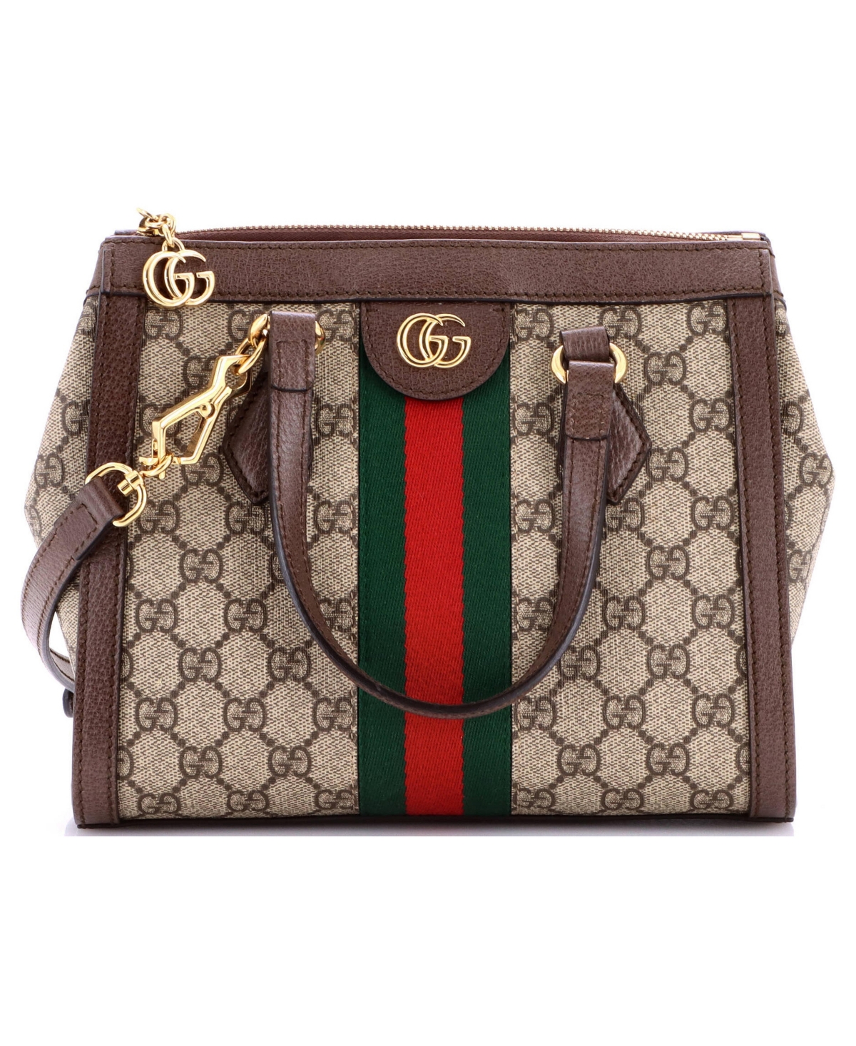 Pre-Owned Gucci Small Ophidia Top Handle Tote Gg Coated Canvas - Brown