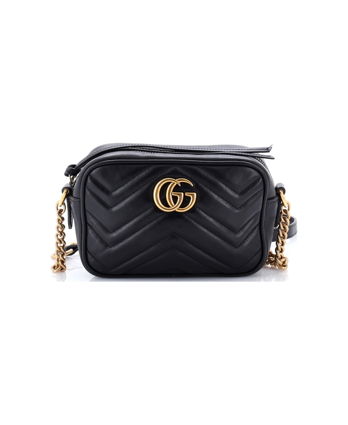 Pre-Owned Gucci Mini Gg Marmont Shoulder Bag Matelasse Leather - Black