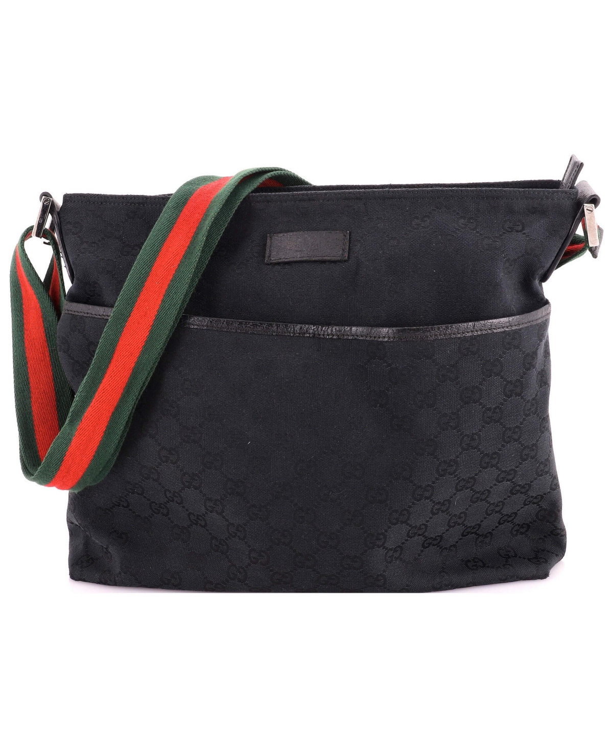 Pre-Owned Gucci Medium Front Pocket Web Messenger Gg Canvas - Black